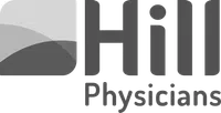 Hill Physicians logo with a stylized square and bold text in gray tones
