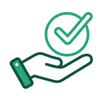 Illustration of a hand holding a circle with a check mark symbolizing approval or confirmation.