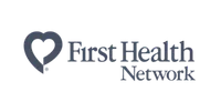 First Health Network logo featuring a stylized heart icon and bold text on a white background