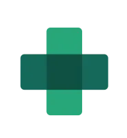 Green medical cross symbol with rounded edges on a black background representing healthcare.