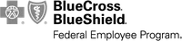 Blue Cross Blue Shield logo featuring a blue cross and shield with a medical caduceus symbol.