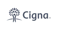 Cigna logo with a stylized tree and human figure in dark gray, representing health services.