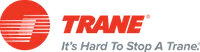 Trane company logo with red circular emblem and bold red text beside the slogan on a transparent background.