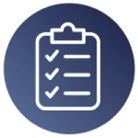 Clipboard checklist with three check marks on a blue circular background representing tasks or completion.