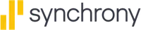Synchrony logo with three yellow vertical bars and dark gray text on a transparent background.