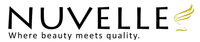 Nuvelle logo with tagline where beauty meets quality and stylized golden wing graphic