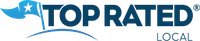 Blue Top Rated Local logo with star and flag design on a transparent background.