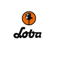 Loba logo featuring a stylized bird inside an orange circle with black cursive text below it