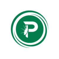 Green circular logo with stylized letter P and a feather inside, surrounded by two rounded rings