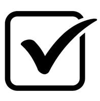 Black checkmark inside a rounded square box on a white background symbolizing completion or approval