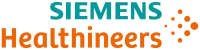 Siemens Healthineers logo with teal and orange text and orange dot design on white background