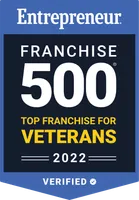Entrepreneur Franchise 500 badge for top franchise for veterans 2022 verified award logo