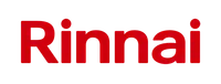 Rinnai logo in bold red letters, symbolizing energy-efficient heating solutions.