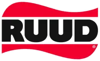 Logo of RUUD featuring bold letters with a red wave design.