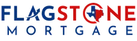 Flagstone Mortgage logo with Texas map and star integrated in bold red and blue letters.