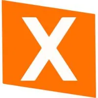 White letter X on an orange irregular quadrilateral background, symbolizing a logo mark.