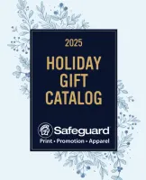2025 Holiday Gift Catalog cover by Safeguard with floral design and brand logo on light blue background