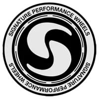 Circular Signature Performance Wheels logo with stylized S symbol and text on black background