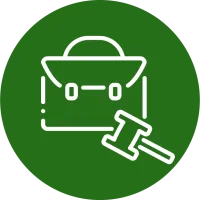 an icon of a gavel in front of a briefcase