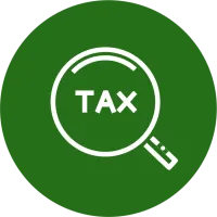 an icon of a magnifying glass over the word tax