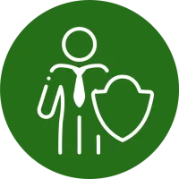 an icon of a person in a tie holding a shield