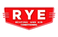 Red retro sign with white bold letters spelling RYE and smaller text Heating and Air Conditioning