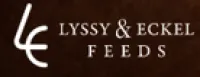 Lyssy & Eckel Feeds logo with stylized LE initials on a dark brown background