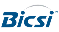 Bicsi logo with blue stylized letters and an arc connecting the dots above letters i and t.