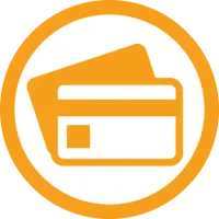 Orange and white icon of two credit cards inside an orange circular border