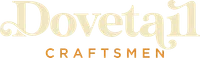 Dovetail Craftsmen logo with elegant beige and orange typography on transparent background
