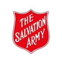 Red shield logo with white text reading The Salvation Army on a white background