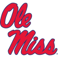 Ole Miss logo with red cursive text outlined in blue on transparent background