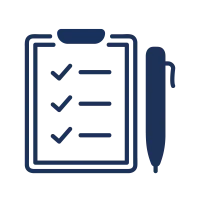 Checklist on clipboard with pen icon in dark blue representing tasks and notes concept