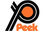 Peek logo with a stylized black P and an orange circle on a white background