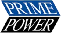 Prime Power logo with bold white text on blue and black parallelogram backgrounds