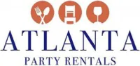 Atlanta Party Rentals logo with dining utensils, chair, and wine glass icons in orange circles above company name