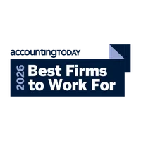 Accounting Today 2026 Best Firms to Work For award logo with blue and white text.