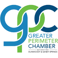 Logo of Greater Perimeter Chamber featuring interlocking blue and green letters G, P, and C