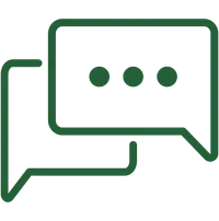 Two overlapping green speech bubbles, one with three dots indicating typing or conversation.