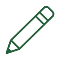 Simple green pencil icon with pointed tip and eraser on a transparent background