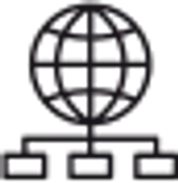 Black globe icon connected to three rectangular blocks representing global network or web structure
