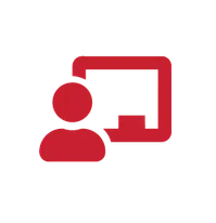Red user icon next to a red dialogue box or chat bubble on a black background