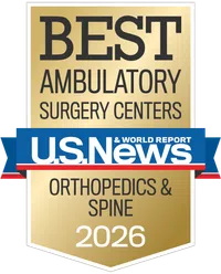 Gold badge recognizing best ambulatory surgery centers for orthopedics and spine by U.S. News 2026.