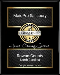MaidPro Salisbury awarded Top 3 Business Rate 2025 for house cleaning in Rowan County, NC with Google reviews.