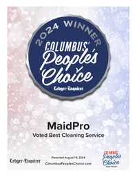 Columbus People's Choice 2024 winner badge for MaidPro as best cleaning service with silver and blue design.