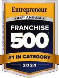 Entrepreneur 45th Annual Franchise 500 badge for 2024 ranked number one in category award.