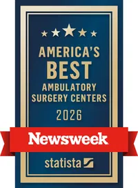 OrthoSouth Award badge for Americas Best Ambulatory Surgery Centers 2026 by Newsweek and Statista in blue and gold.