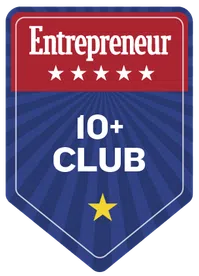 Entrepreneur 10+ Club badge with red and blue shield design and stars