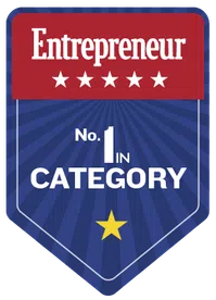 Entrepreneur badge showing No. 1 in Category with five stars on red and blue background with a yellow star.