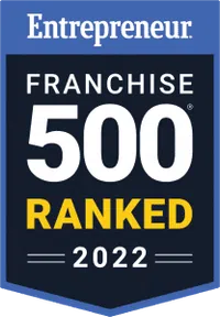 Entrepreneur Franchise 500 Ranked 2022 badge with bold white and yellow text on dark blue background.